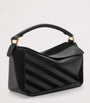 Small Leather Stripe Puzzle Edge Top-Handle Bag