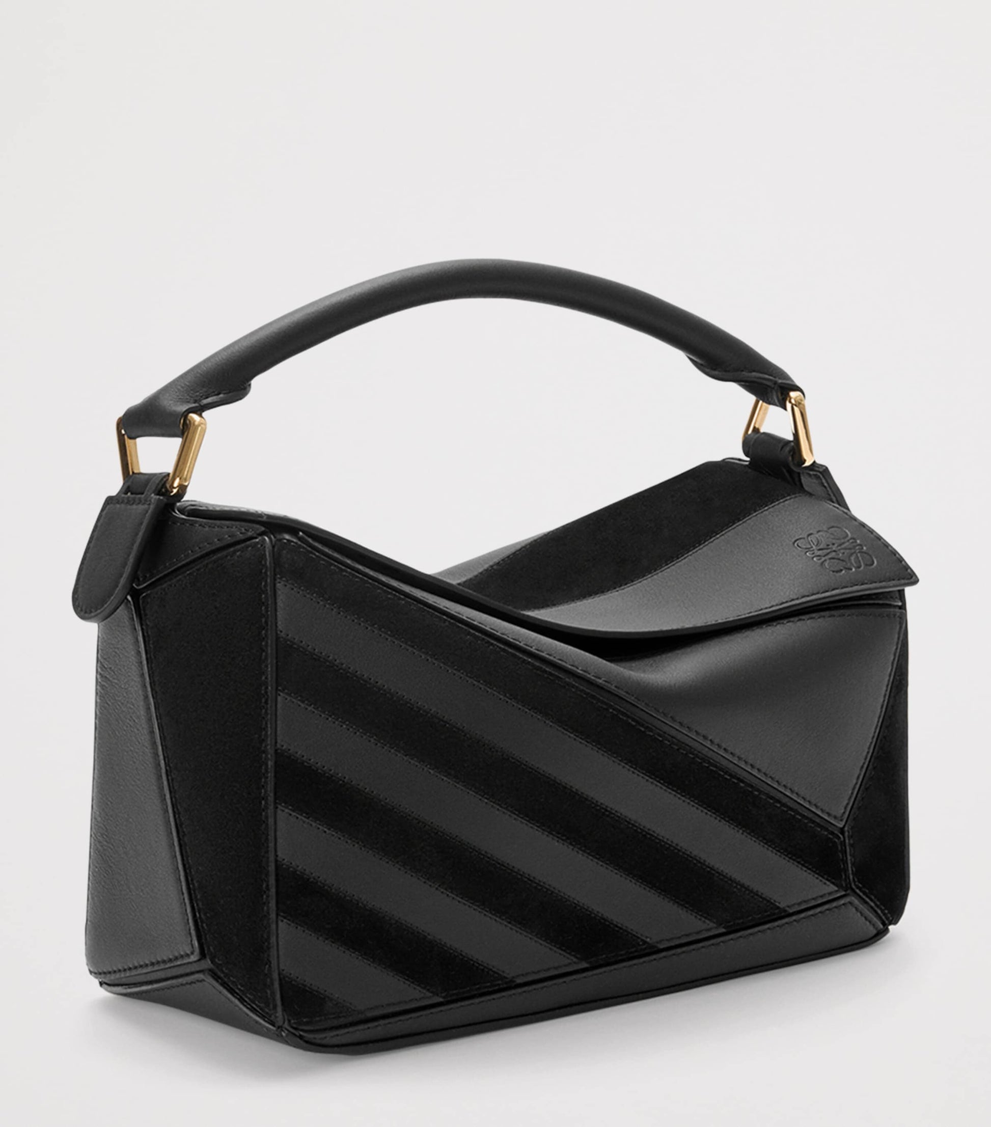 Small Leather Stripe Puzzle Edge Top-Handle Bag