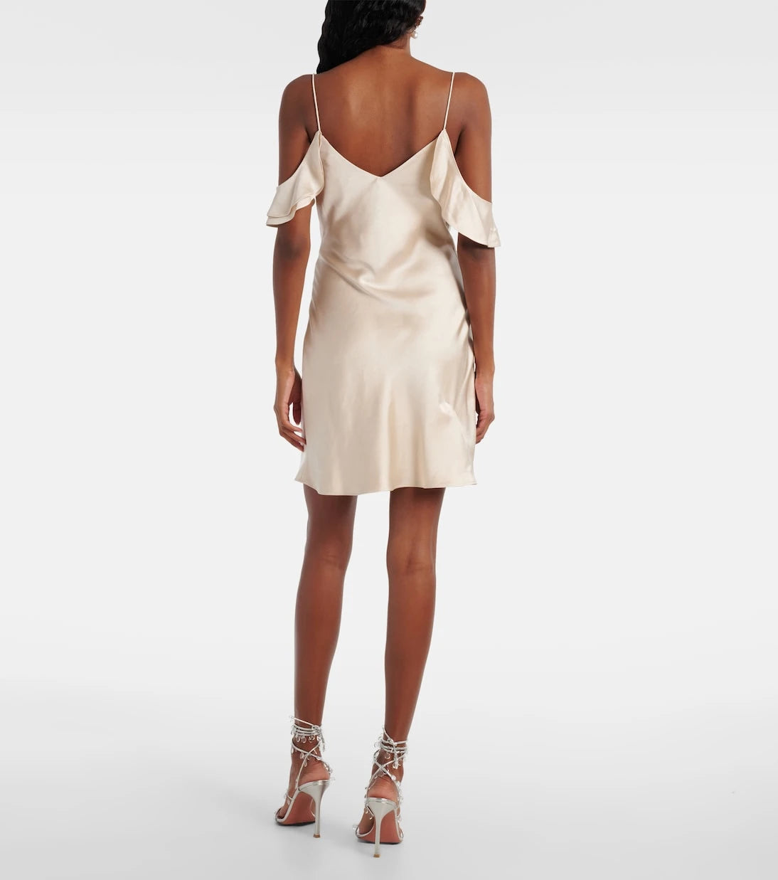 Self-Portrait - Floral-appliqué ruffled satin minidress