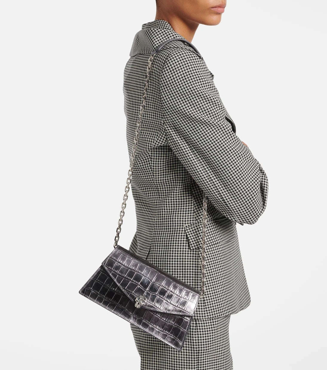 McQueen - Skull Mini croc-effect leather clutch