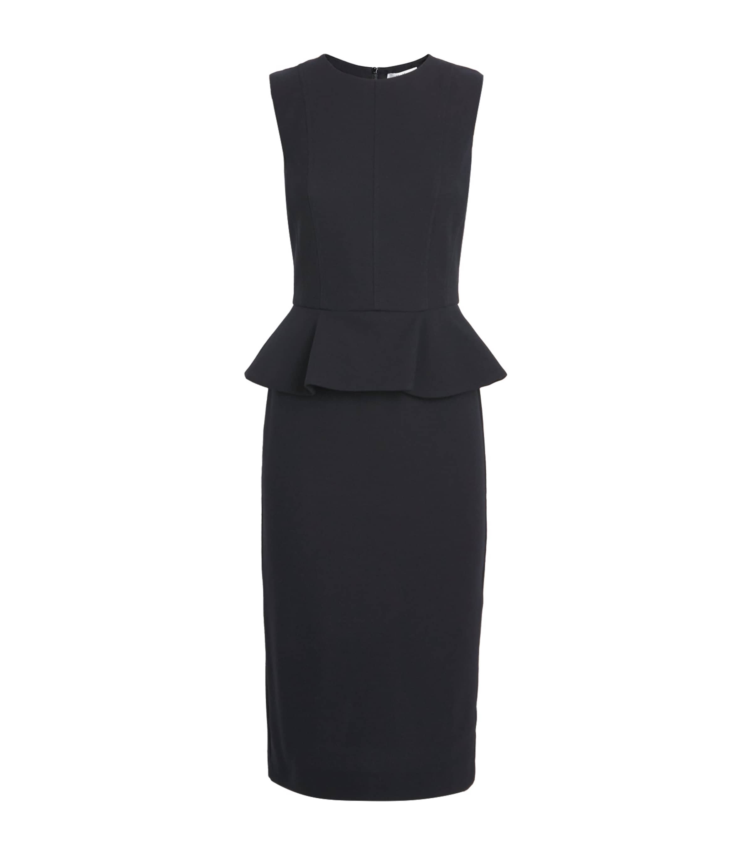 Max Mara Black Jersey Peplum-Detail Midi Dress