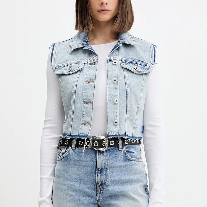 HUGO Blue Kadın Denim Tek Düğmeli Yelek Garis_B