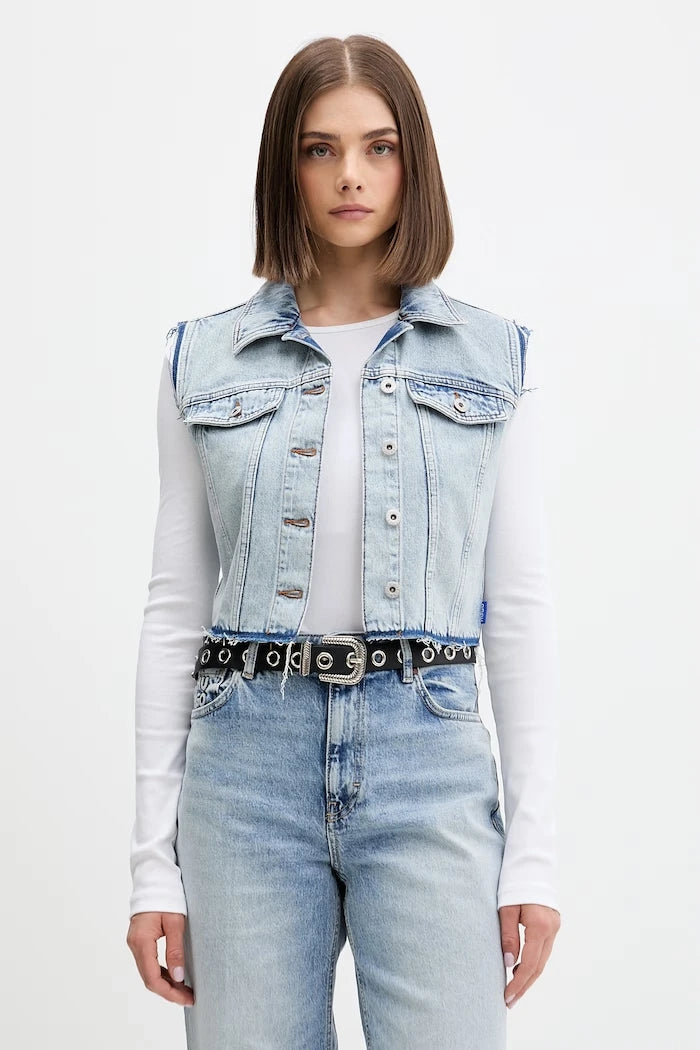 HUGO Blue Kadın Denim Tek Düğmeli Yelek Garis_B