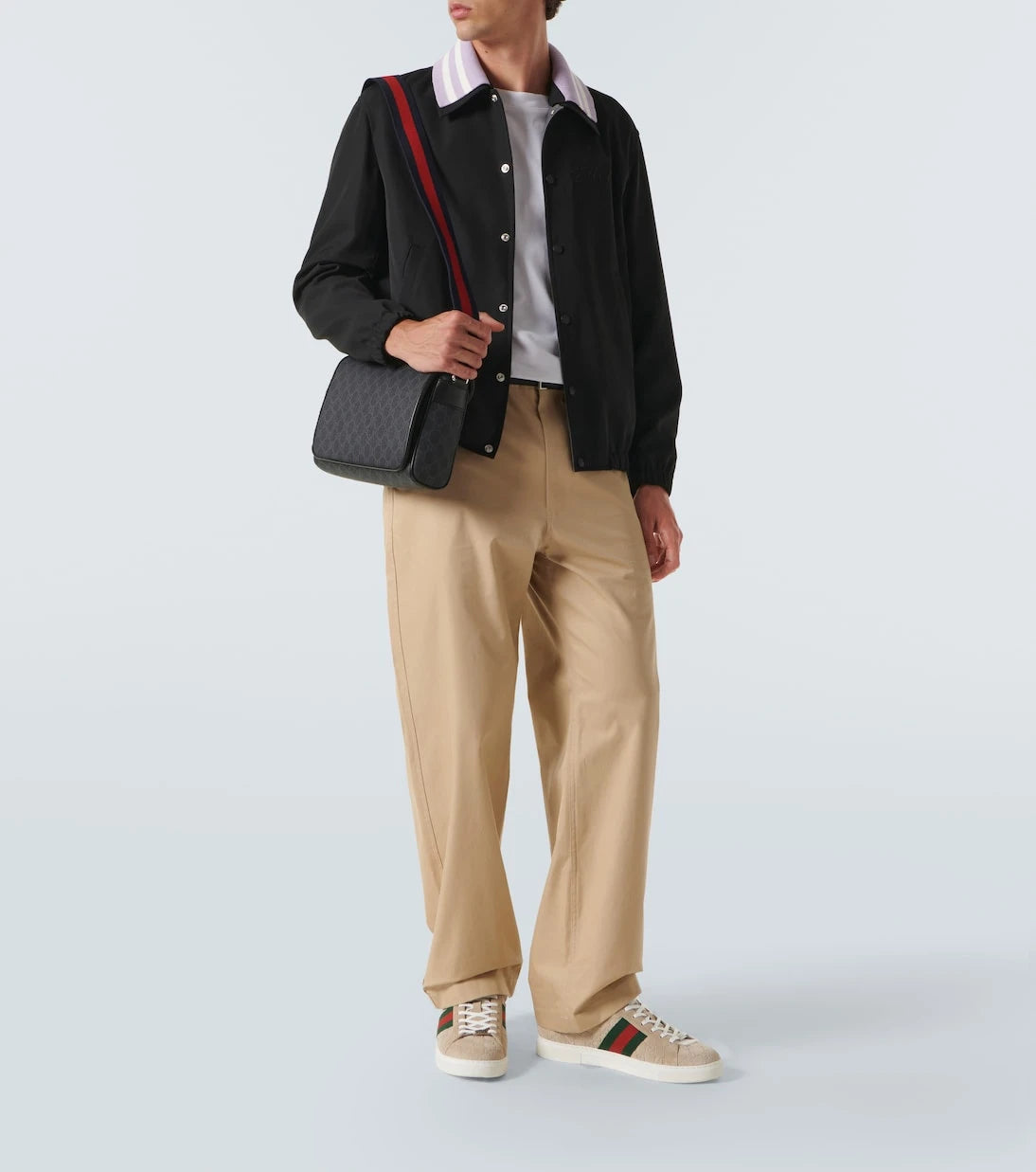 Gucci - Leather-trimmed GG canvas crossbody bag