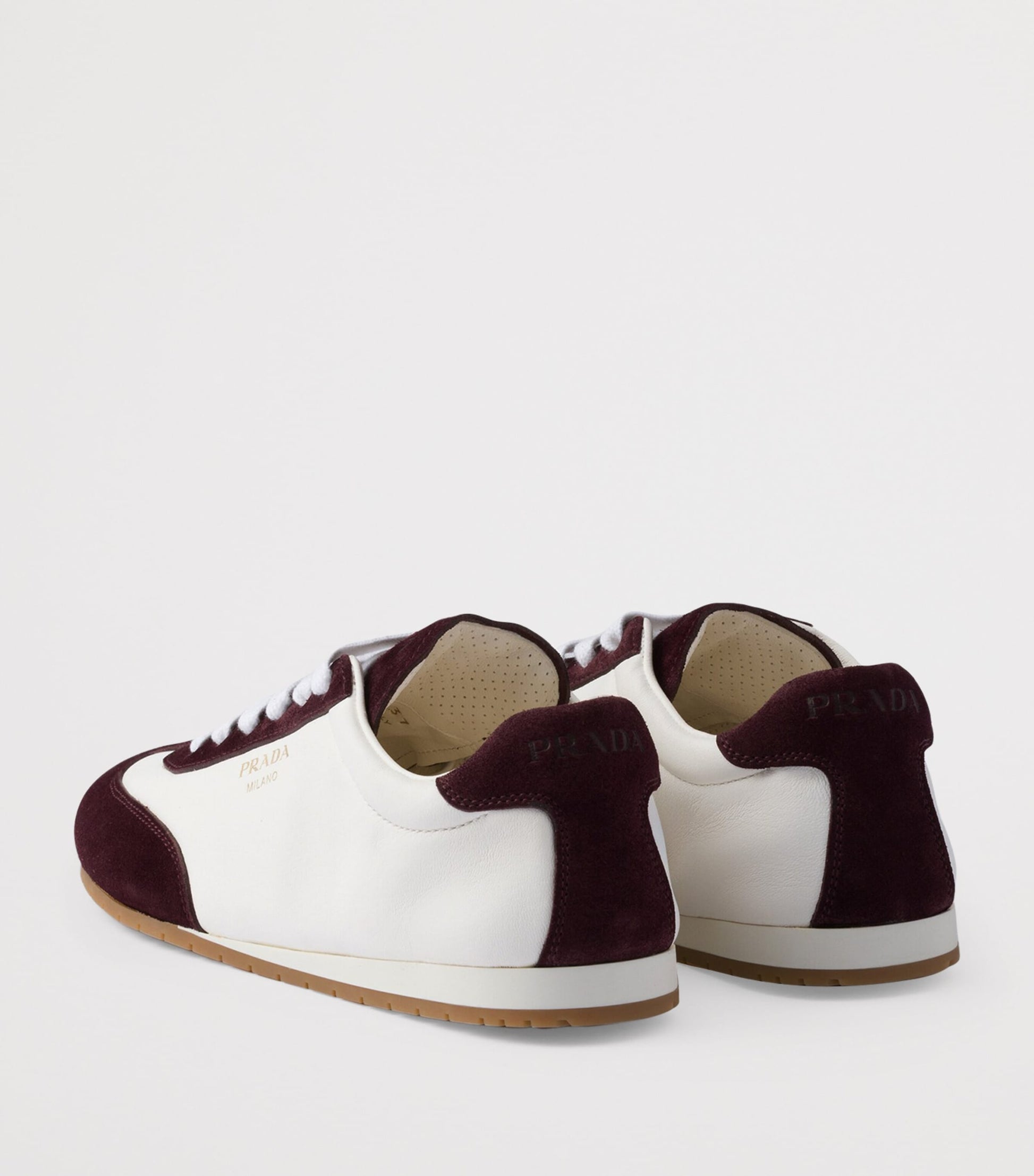 Prada Neutral Nappa Leather and Suede Sneakers