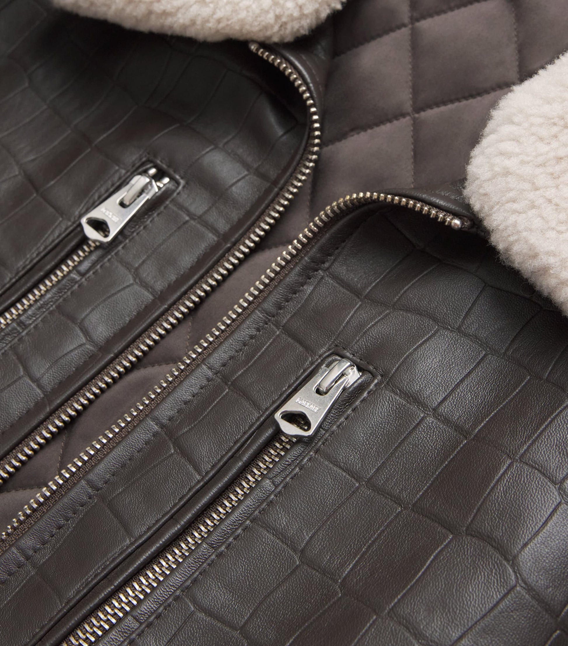 Mackage Brown Embossed-Leather Chance-NV Bomber Jacket