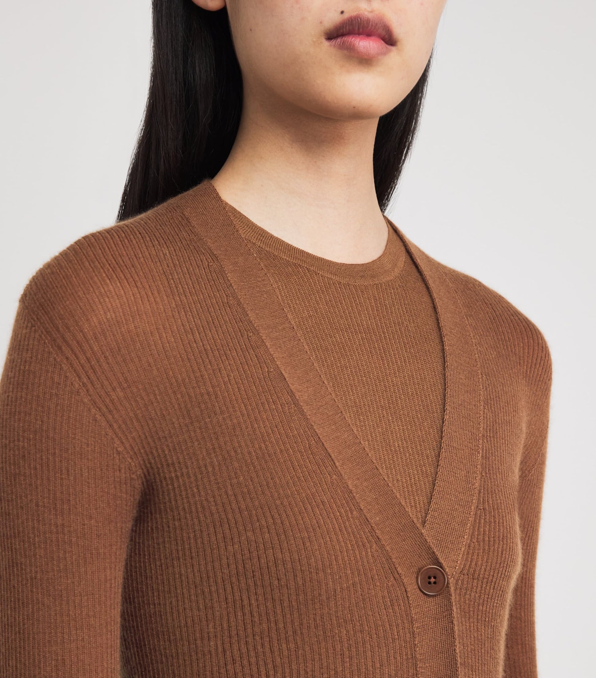 Johnstons Of Elgin Brown Superfine Cashmere V-Neck Cardigan