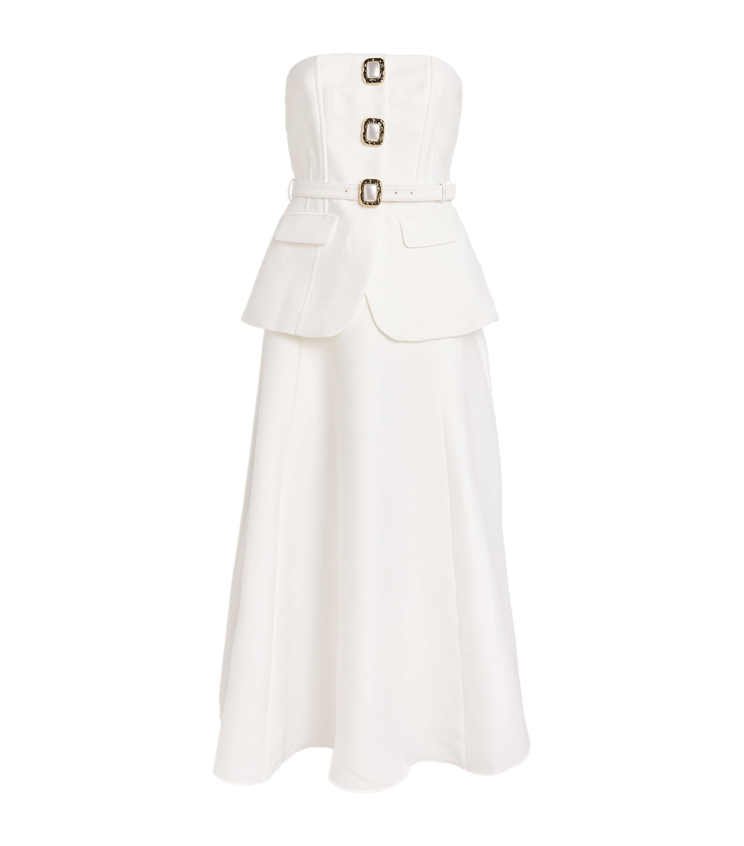 Self-Portrait White Taffeta Off-The-Shoulder Midi Dress
