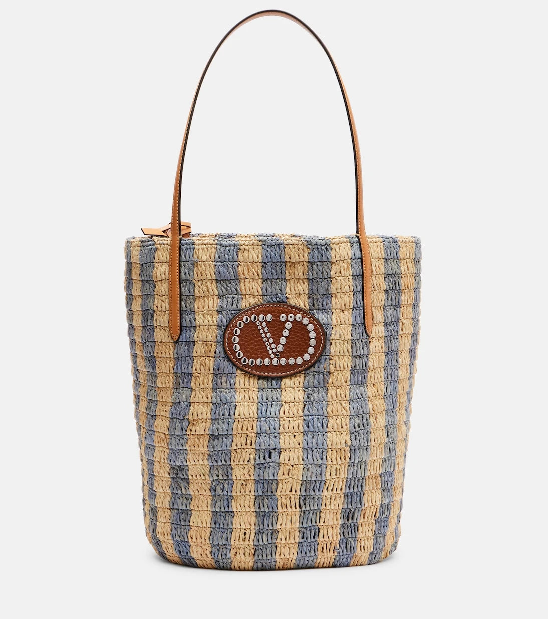 Valentino Garavani - VLogo striped raffia tote bag