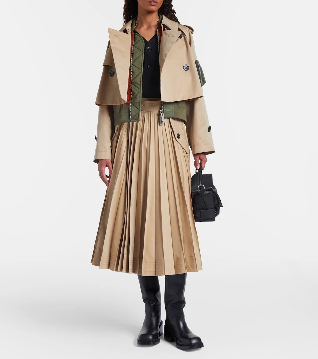 Sacai - Cotton-blend gabardine midi skirt