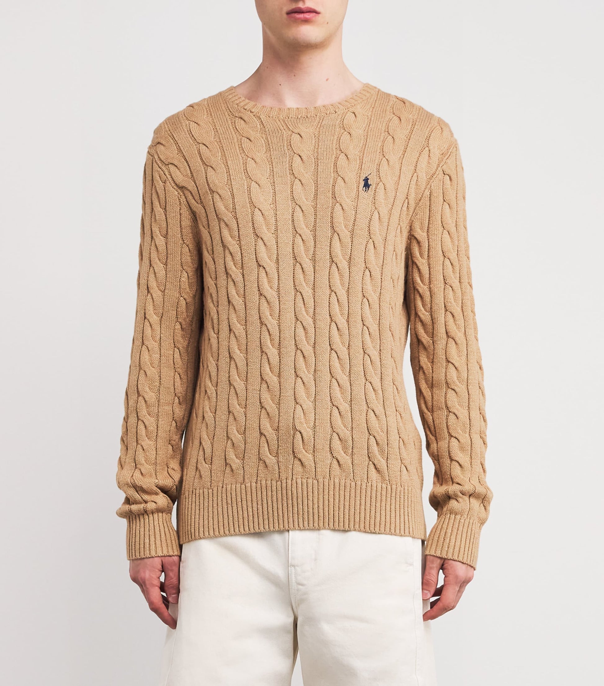Brown Cotton Cable-Knit Logo Sweater