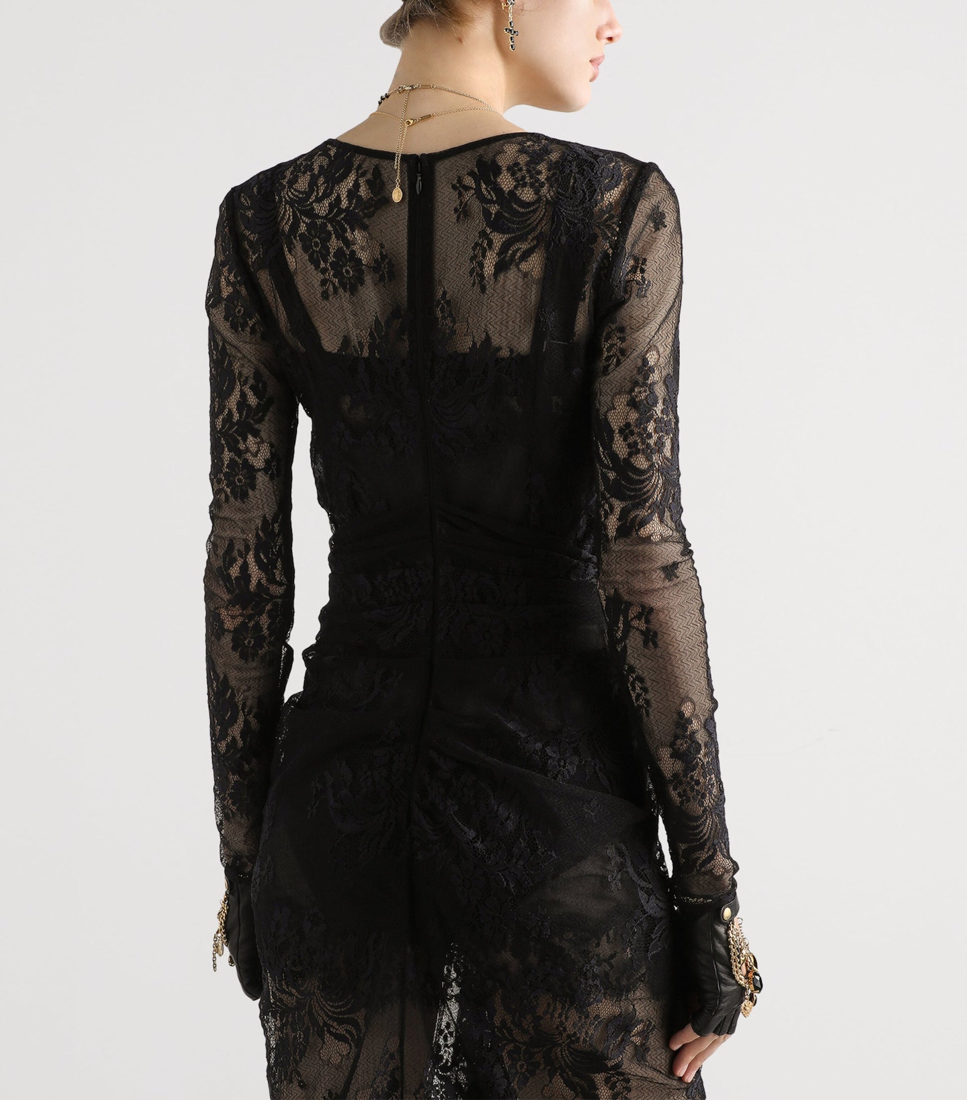 Dolce & Gabbana Multi Lace Gathered Midi Dress