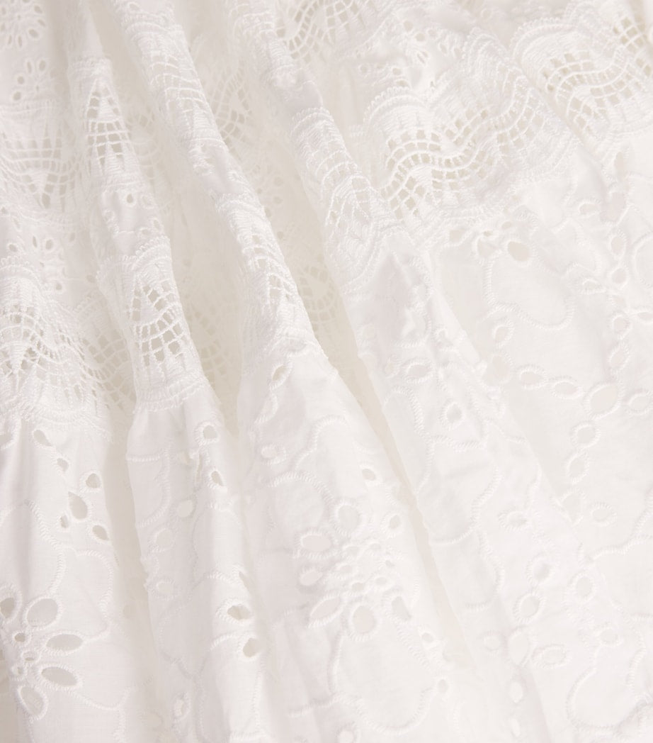 White Cotton Embroidered Mini Skirt