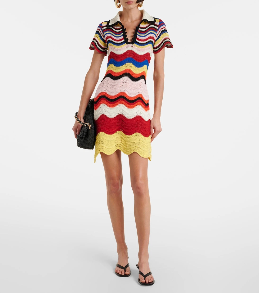 La DoubleJ - Chevron crochet cotton polo dress