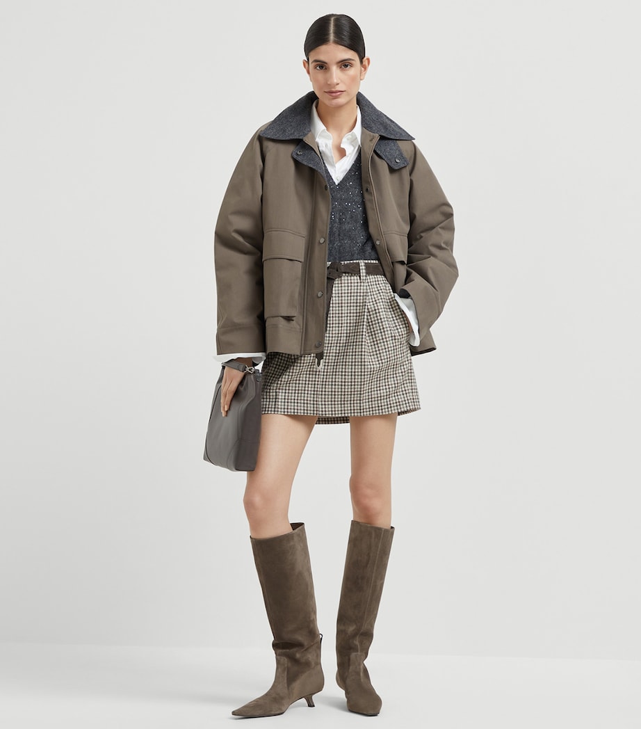 Brunello Cucinelli Beige Virgin Wool Check Mini Skirt