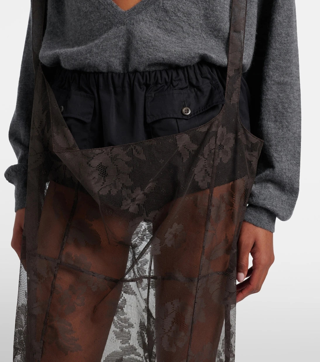 Prada - Floral lace cotton midi skirt