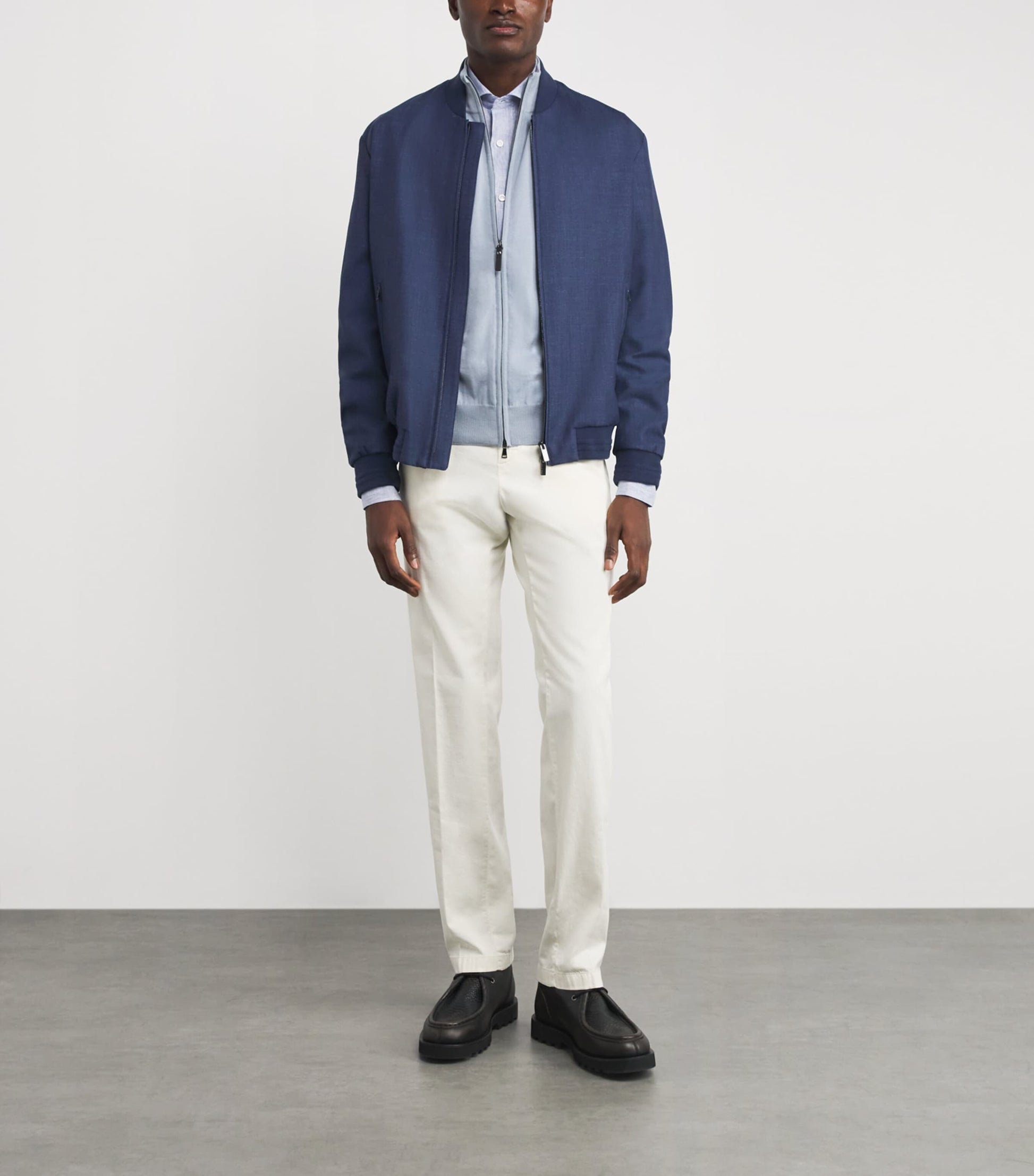Paul & Shark Navy Wool-Silk-Linen-Blend Bomber Jacket