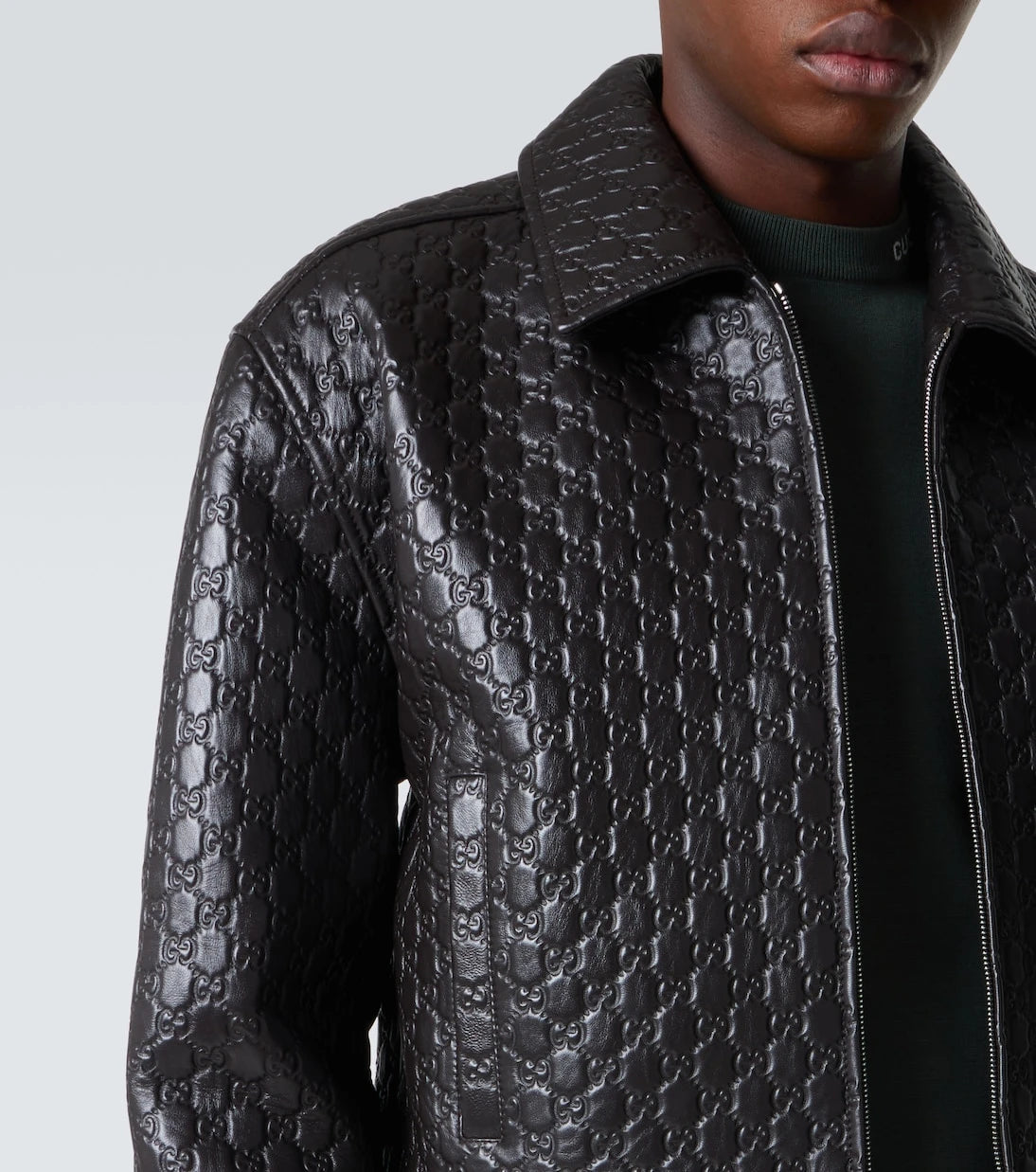 Gucci - GG debossed leather blouson jacket