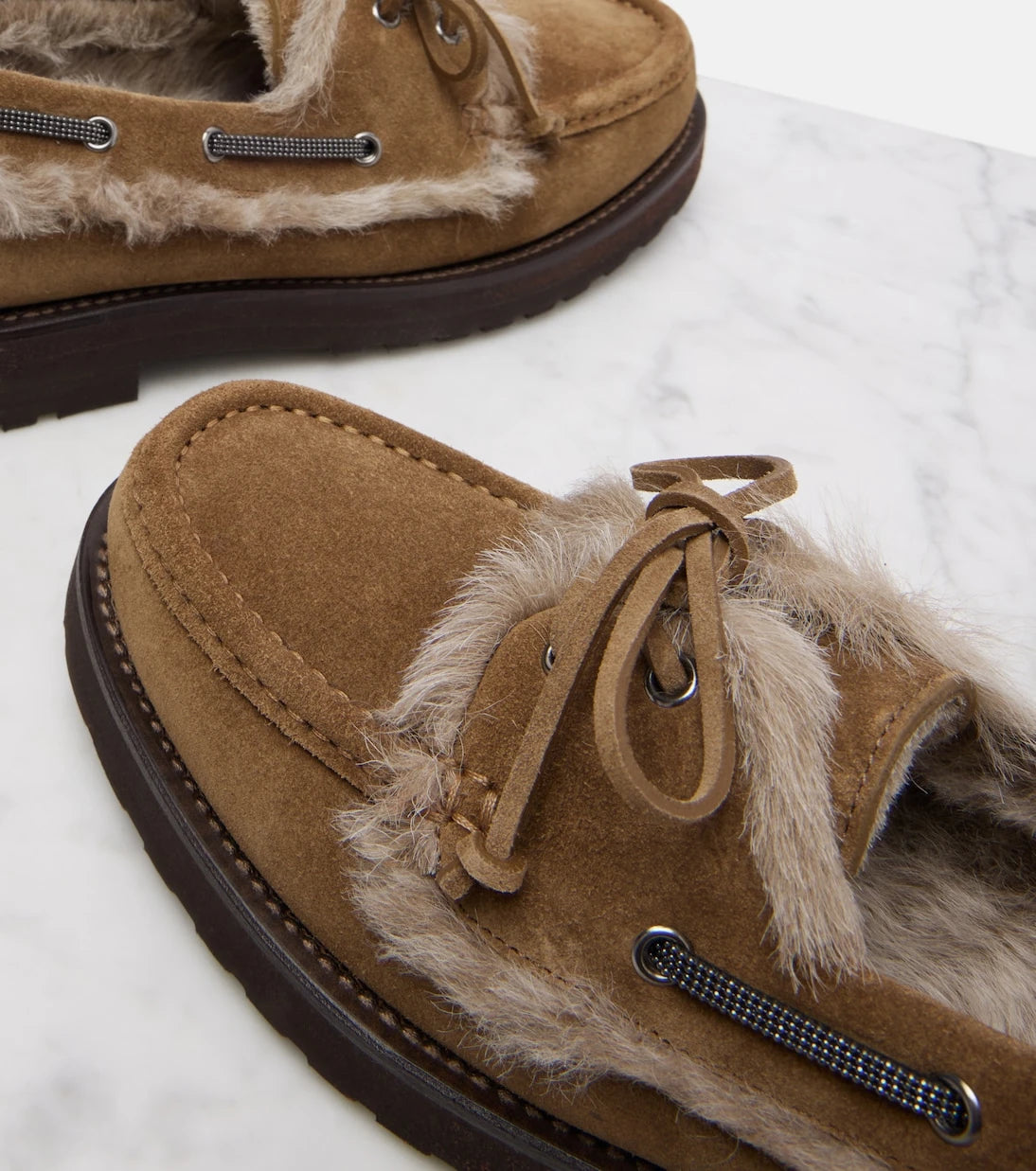 Brunello Cucinelli - Shearling-lined suede boat shoes