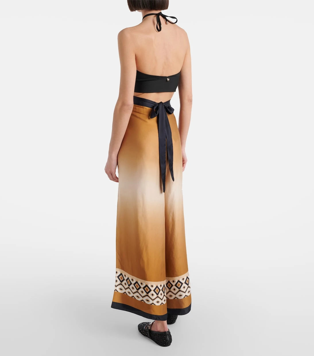 Max Mara - Printed satin cropped wide-leg pants