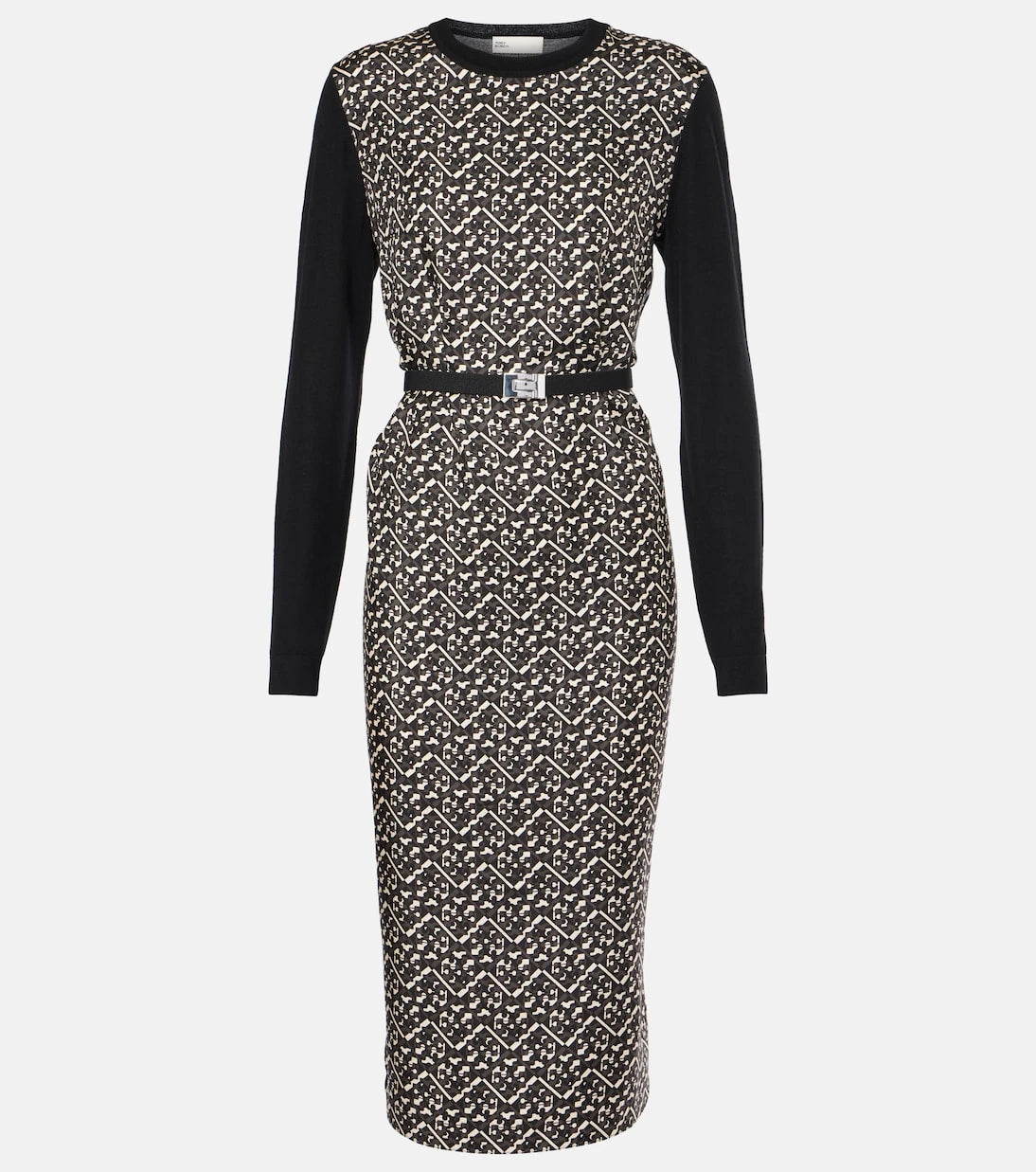 Tory Burch - Belted silk-trimmed wool midi dress
