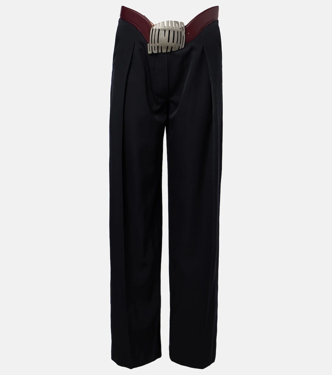 Jean Paul Gaultier - Leather-trimmed wool wide-leg pants