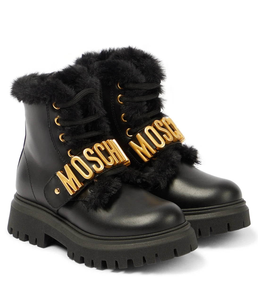 Moschino Kids - جزمة جلدية بشعار العلامة