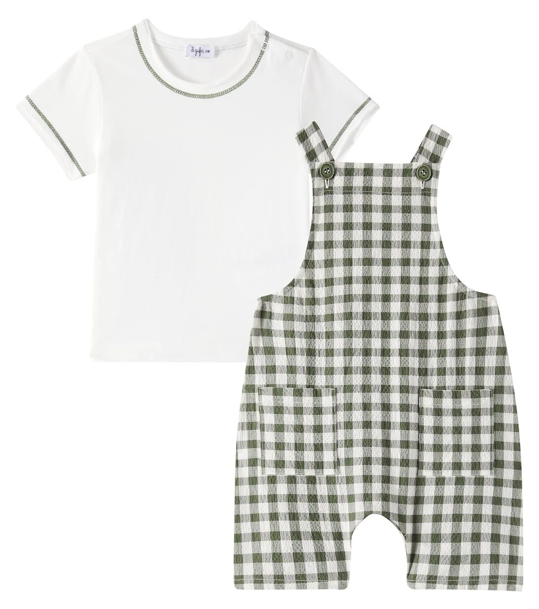 Il Gufo - Baby checked overalls and T-shirt set