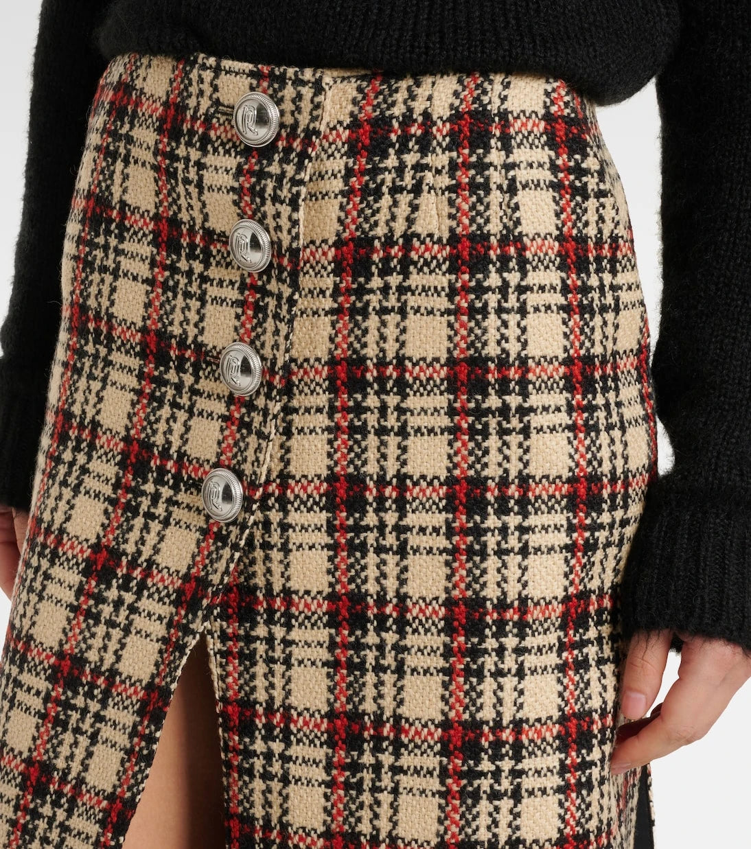 Rabanne - Plaid wool and cotton midi skirt