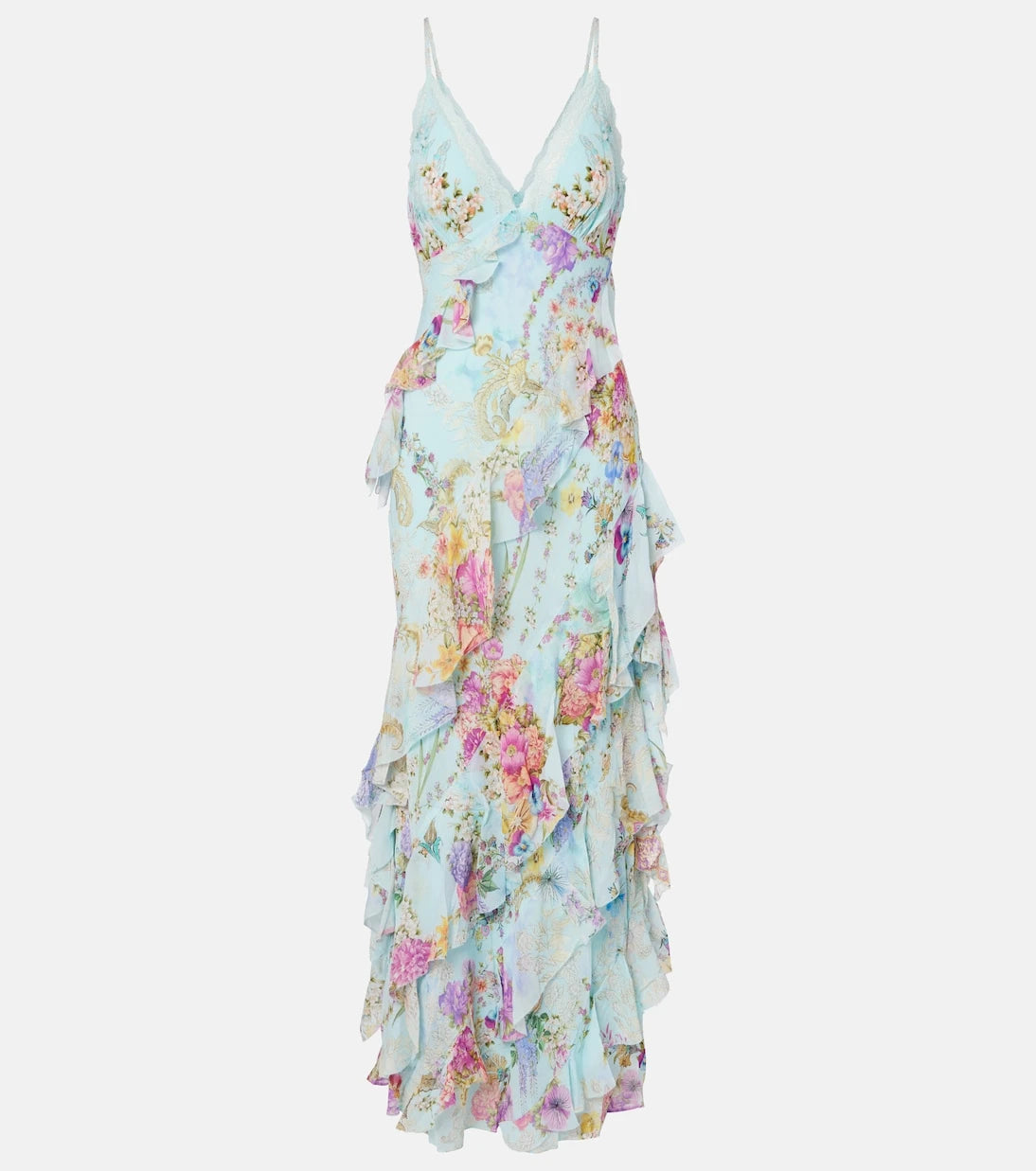 Camilla - Floral ruffled silk slip dress