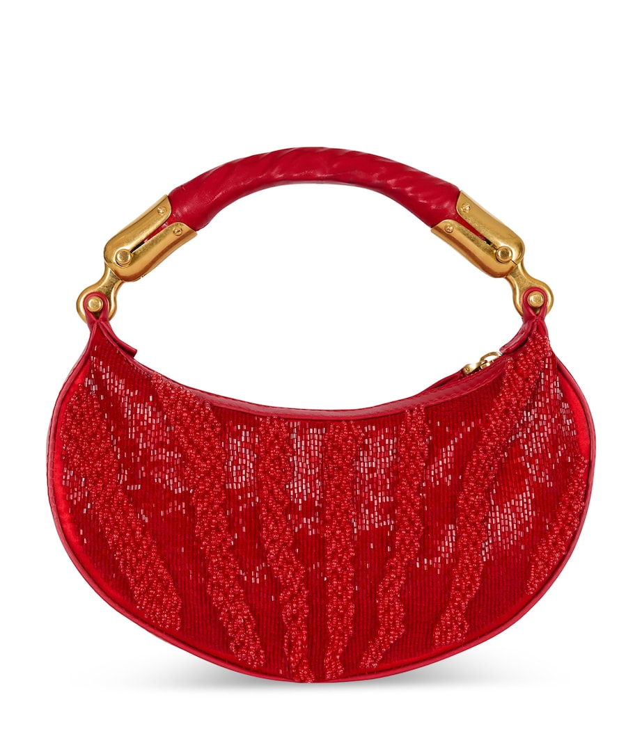 Balmain Red Mini Zebra-Print Ebene Top-Handle Bag