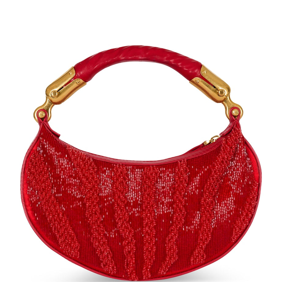 Balmain Red Mini Zebra-Print Ebene Top-Handle Bag