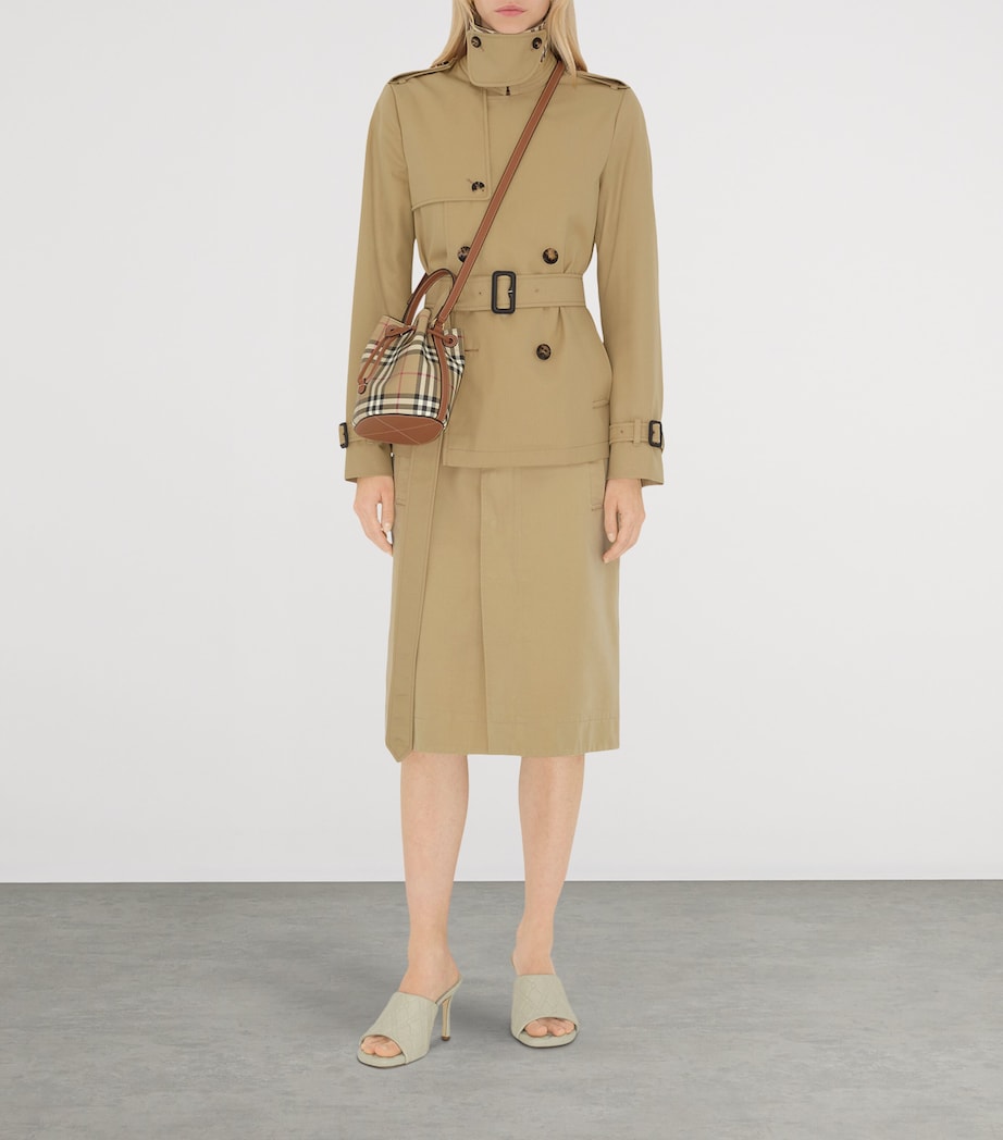 Brown Mini Check Bucket Bag