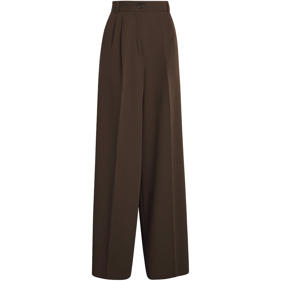 Wool Straight-Leg Trousers DARK BROWN