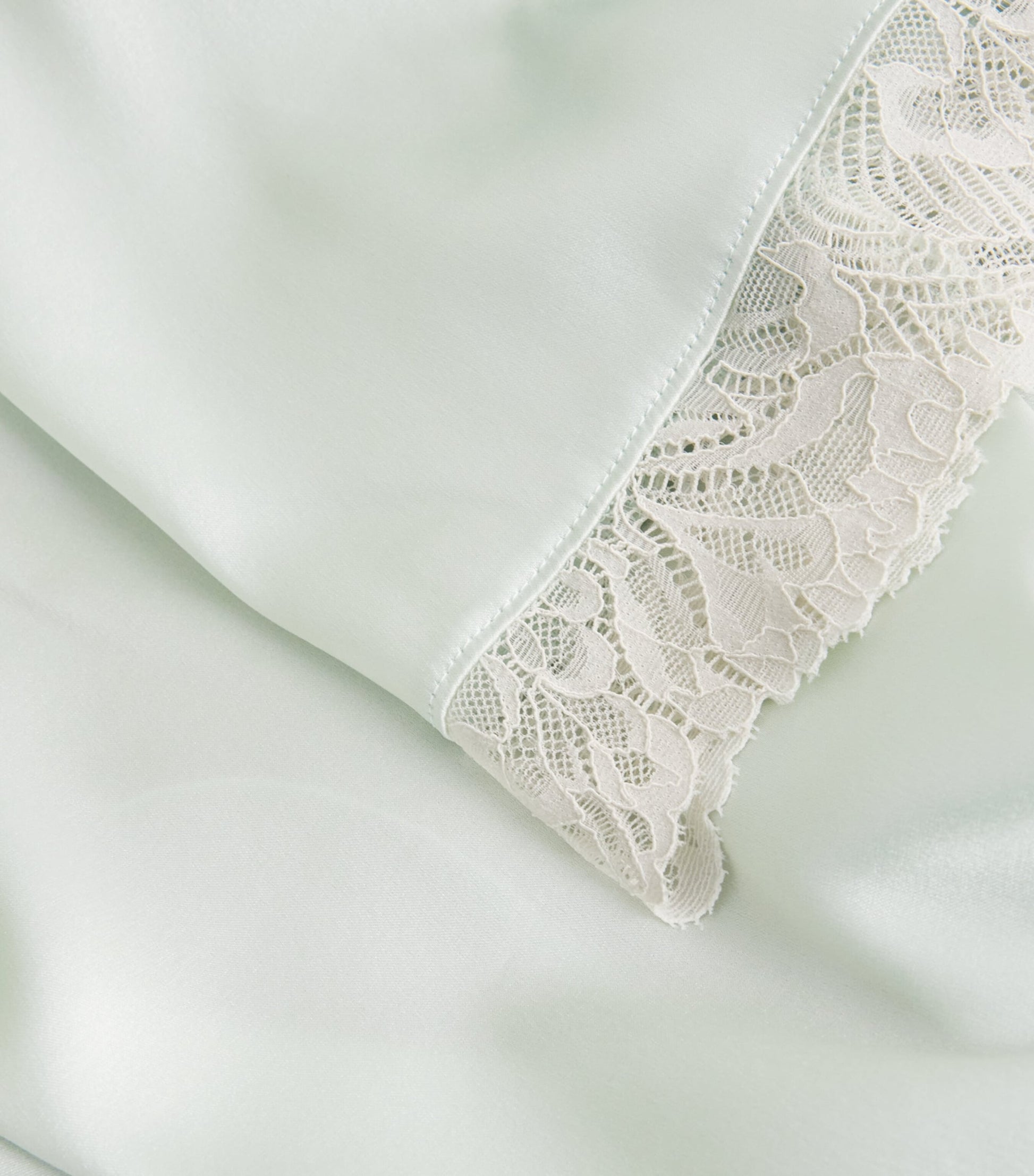 Hanro Green Silk Lace-Trim Robe