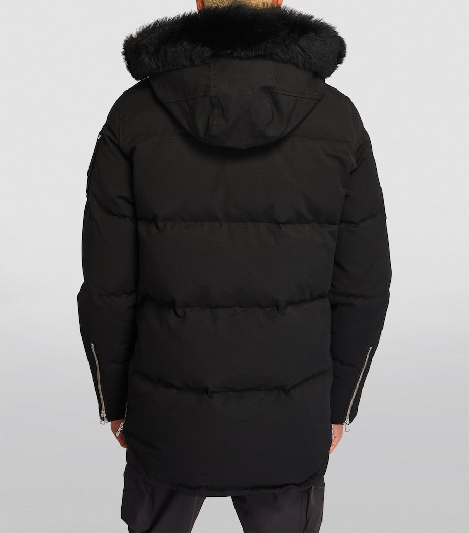 Black Shearling-Collar Puffer Jacket