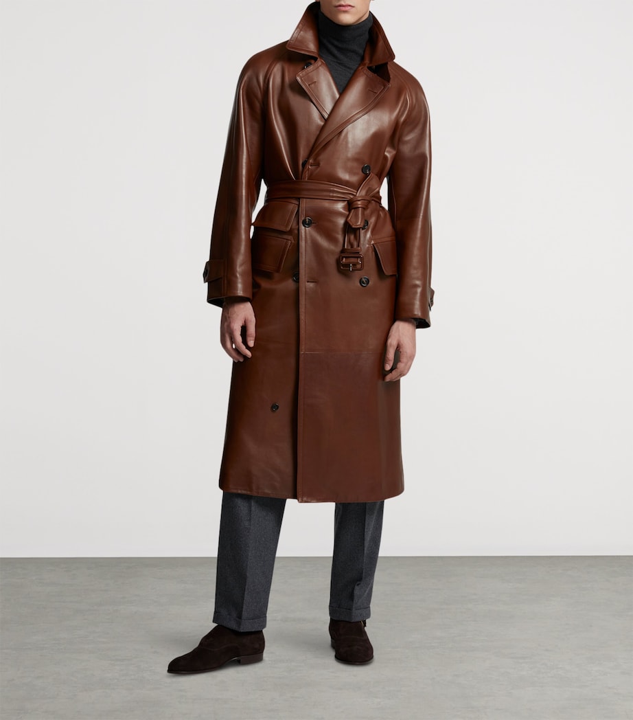 Dunhill Brown Archive Leather Trench Coat