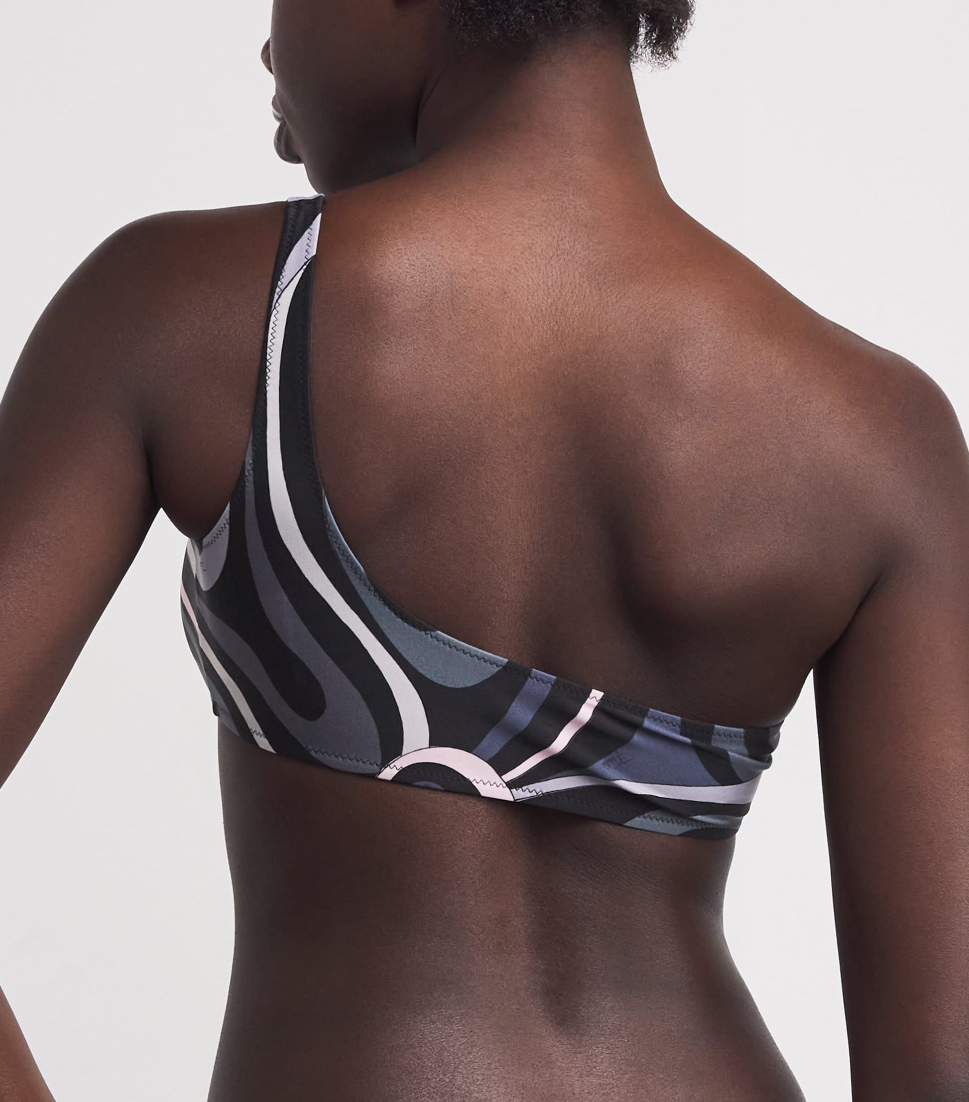 Black One-Shoulder Marmo Print Bikini Top