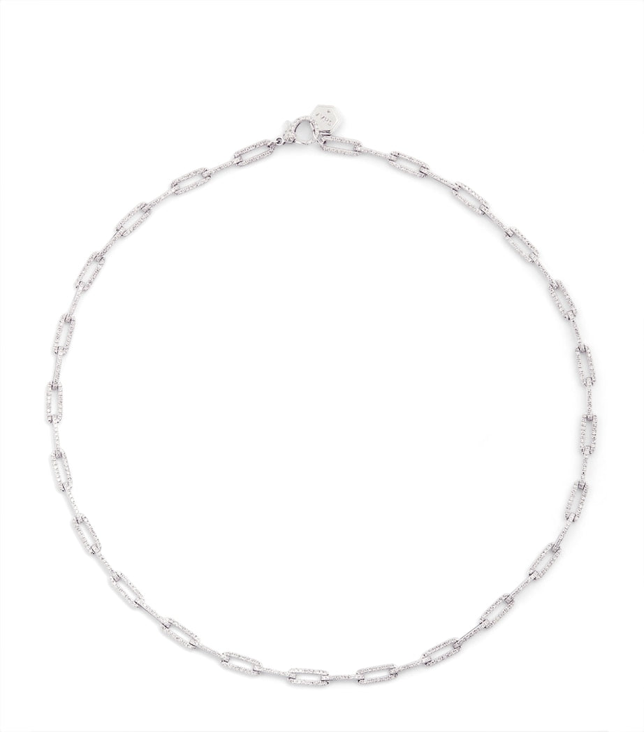 White Gold and Diamond Flat Cable Link Necklace