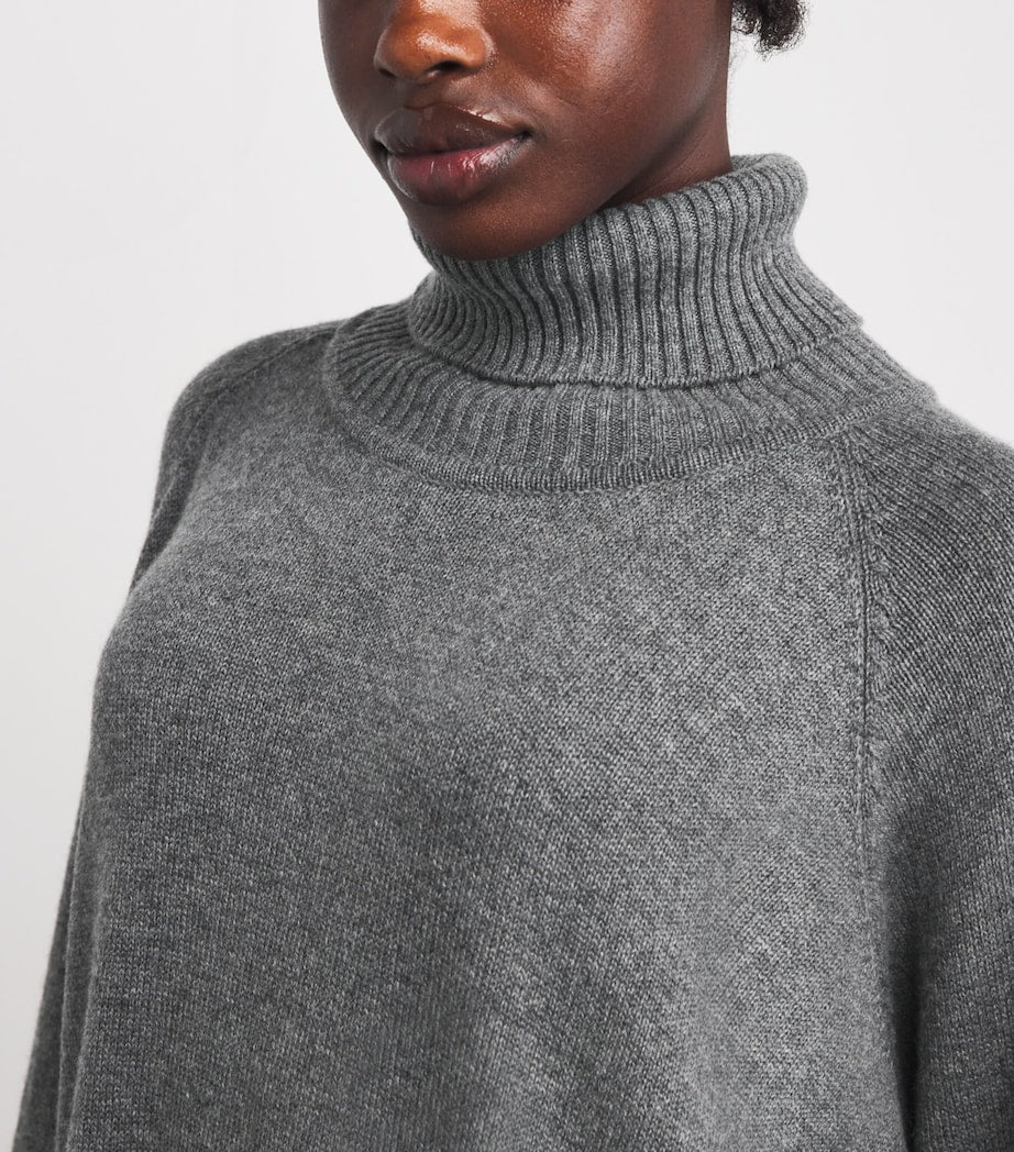 Grey Cashmere Wide Rollneck Sweater Dress