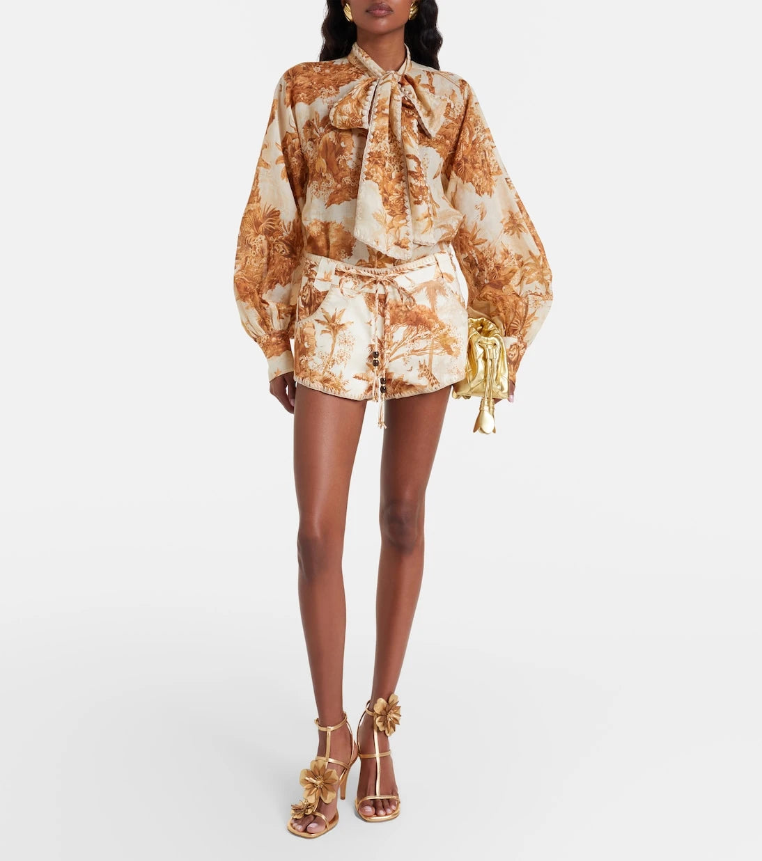 Zimmermann - Indra printed tie-neck ramie blouse