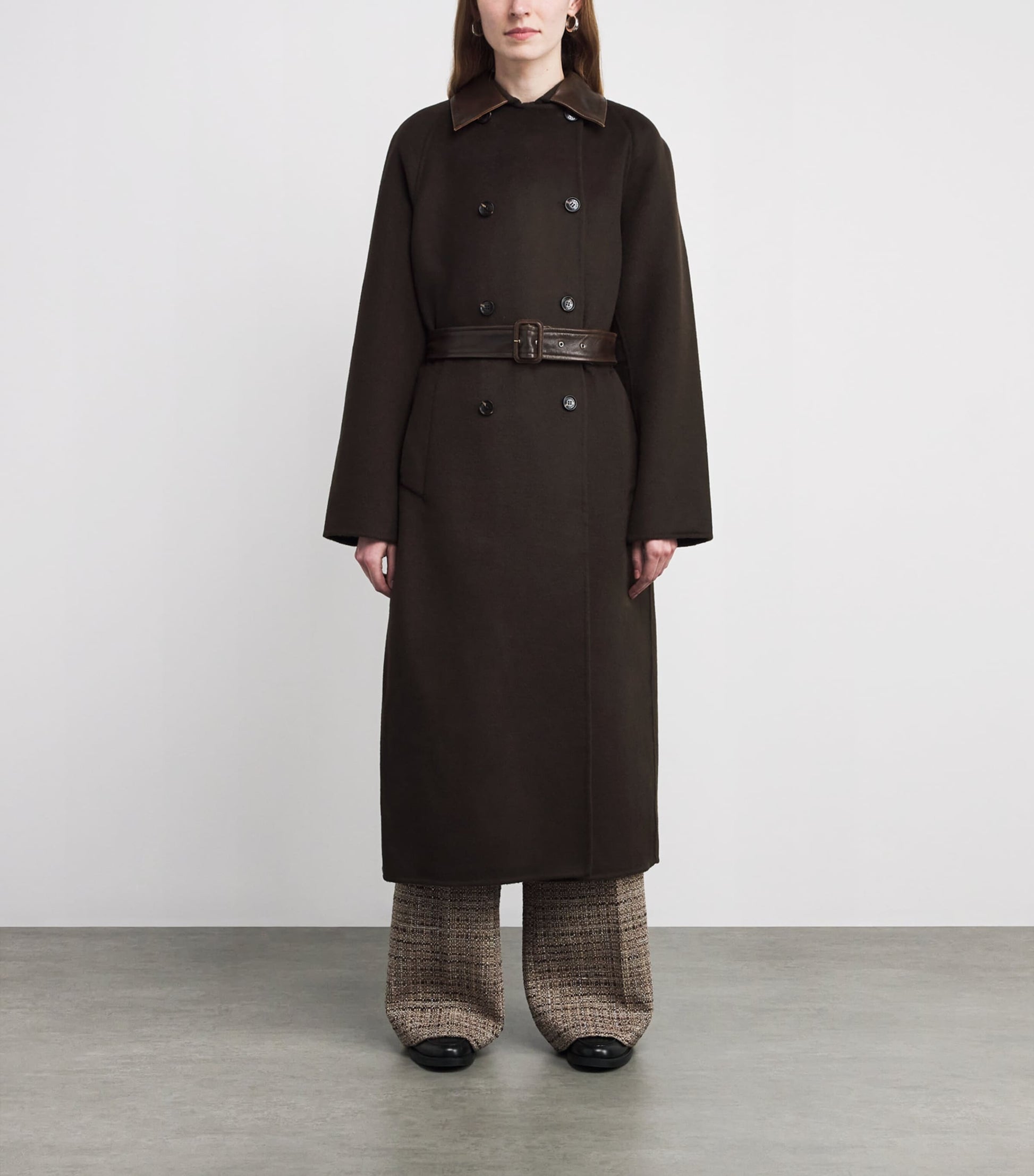 Sandro Paris Brown Wool Leather-Collar Coat