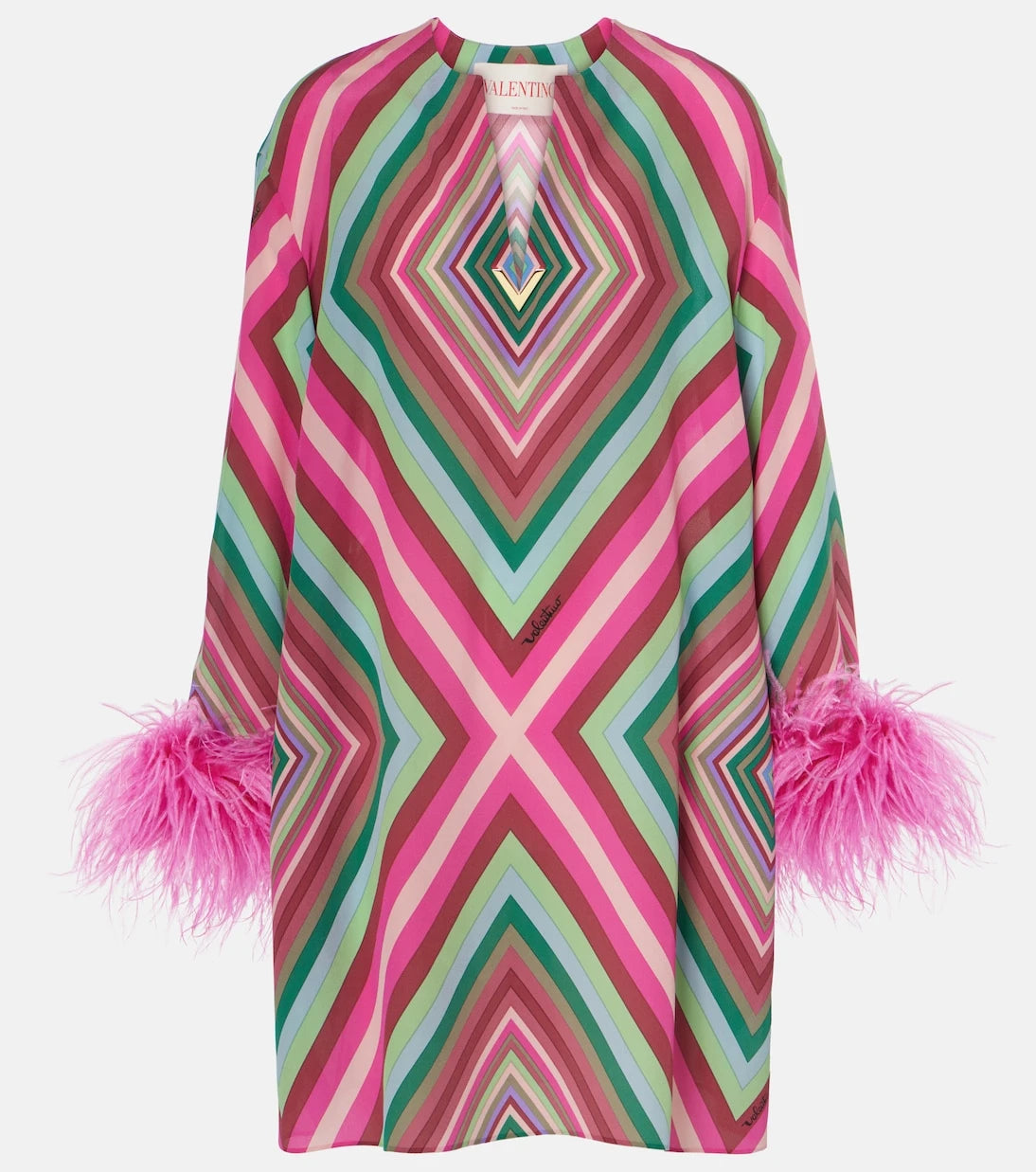 Valentino - Feather-trimmed silk crêpe de chine minidress