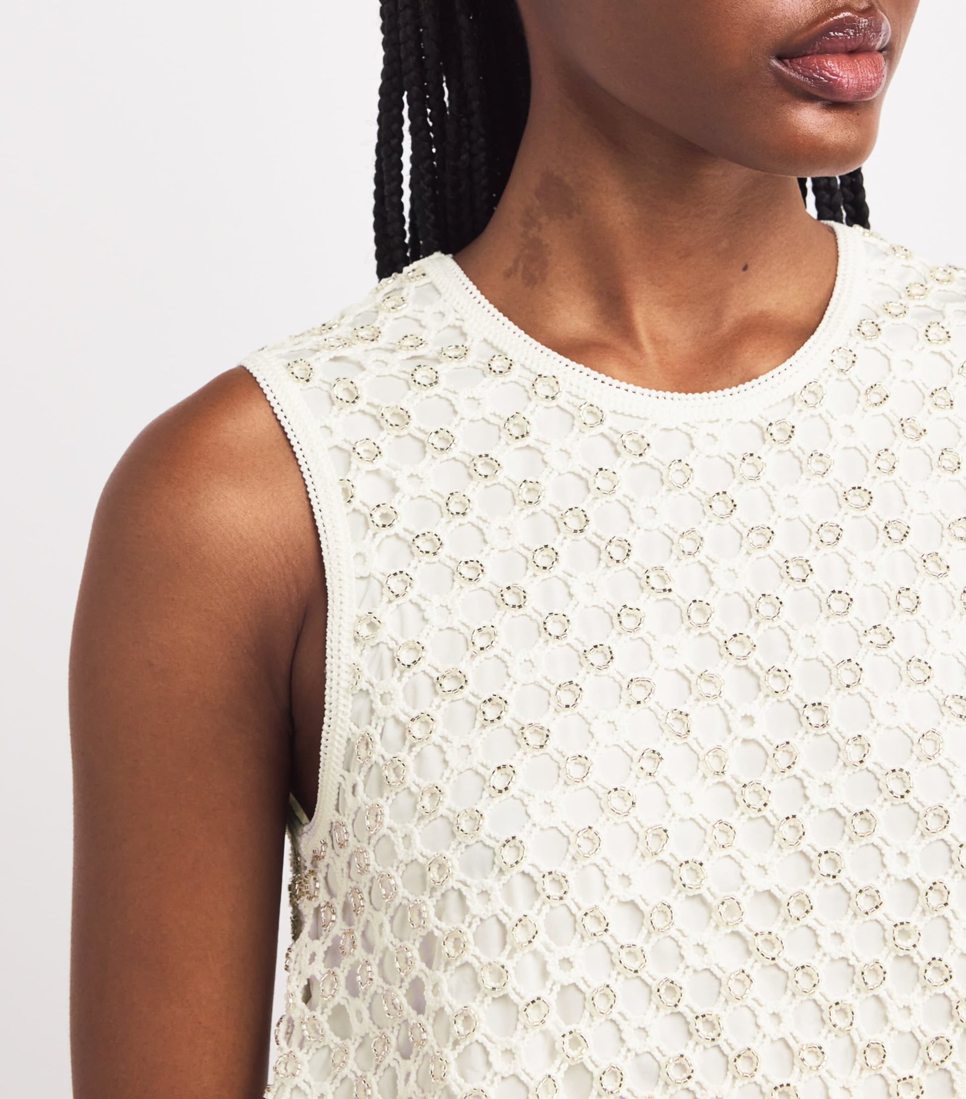 Maje White Crochet Beaded Top