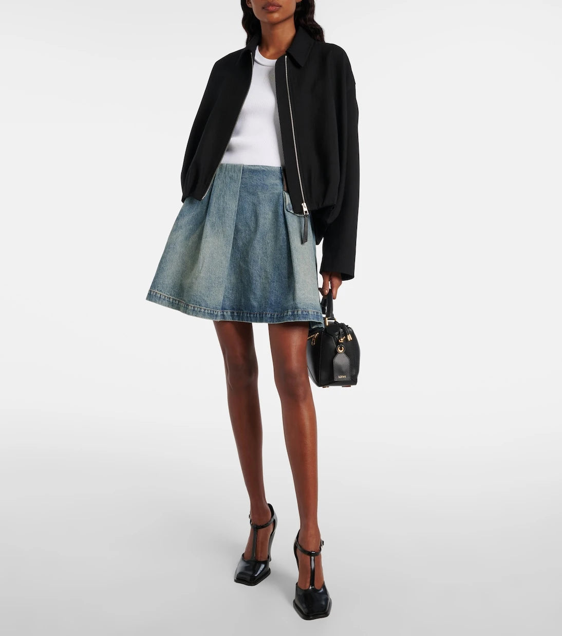 Loewe - Pleated denim miniskirt