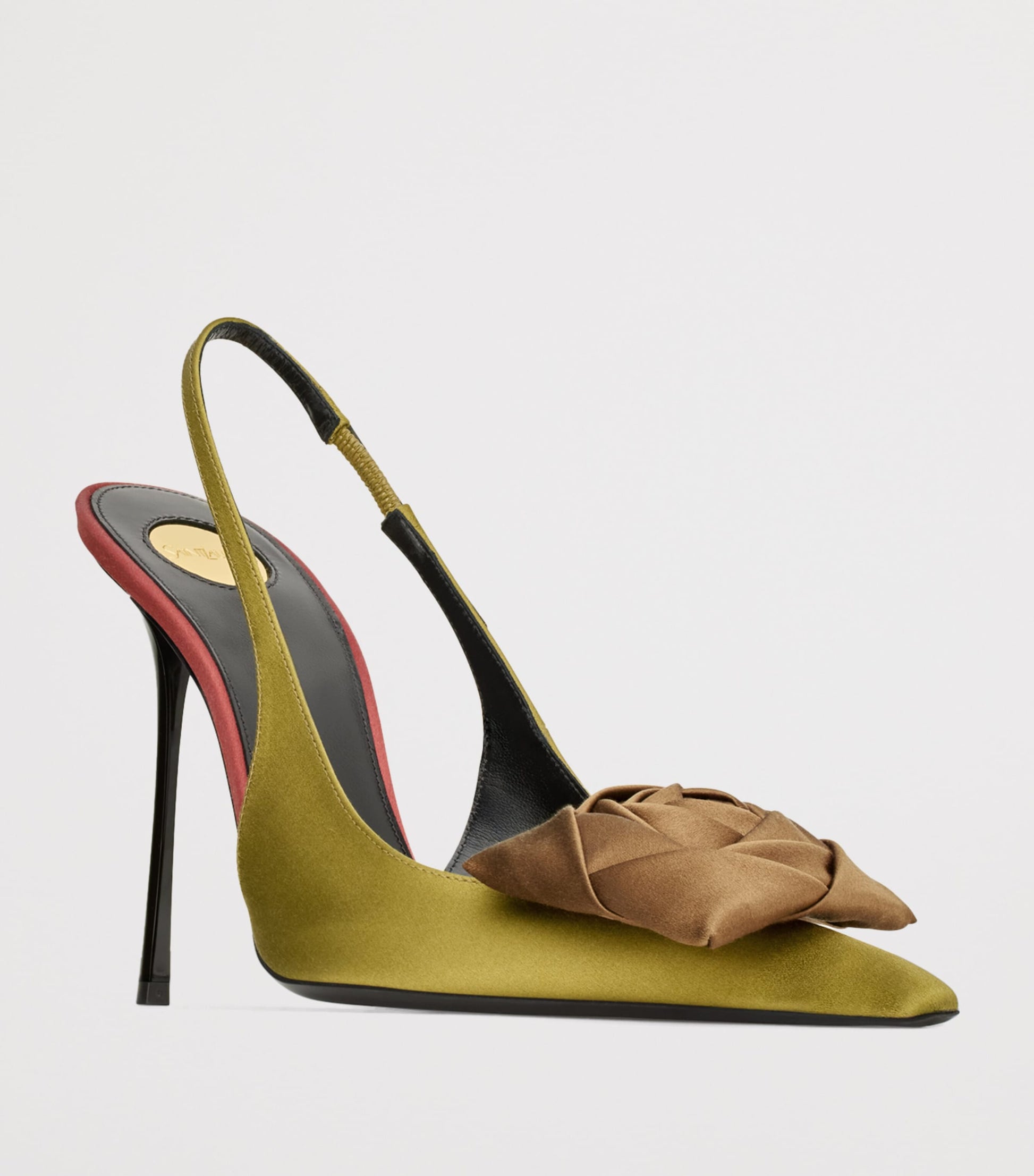 Saint Laurent Brown Satin Embellished Amalia Slingback Pumps 110