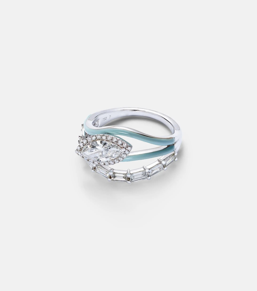 Kamyen - Oasis 18kt white gold ring with diamonds and enamel
