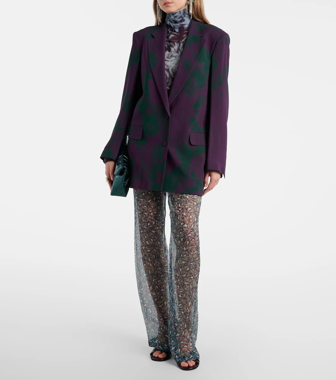 Dries Van Noten - Printed sheer silk wide-leg pants