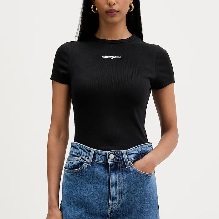 Tommy Jeans kadın pamuklu elastan tişört