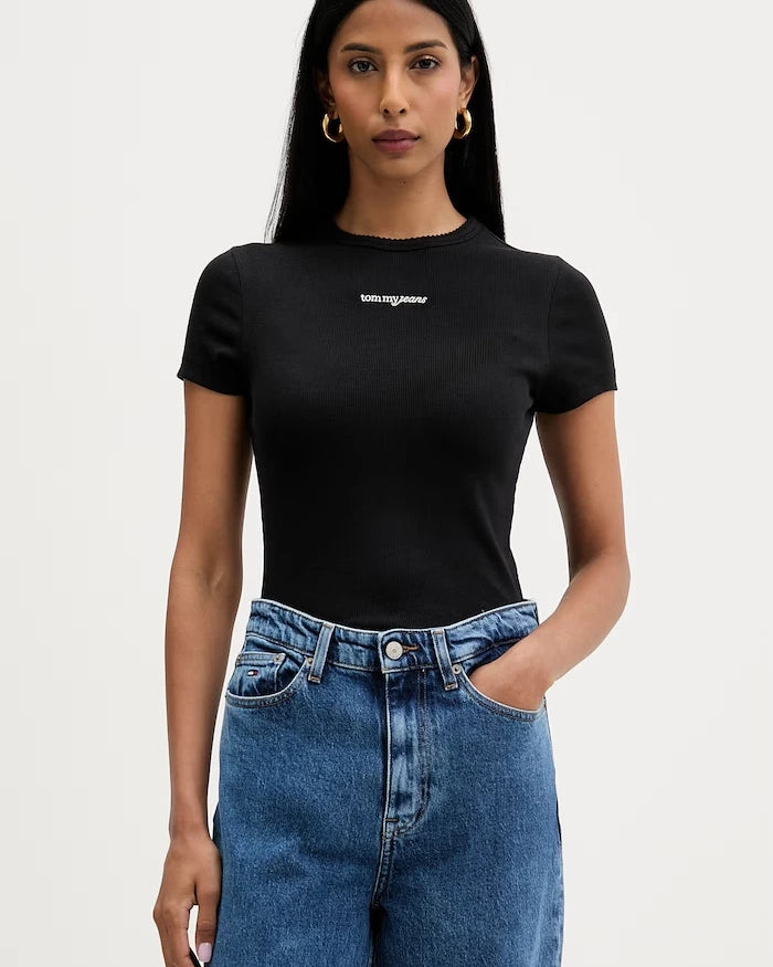 Tommy Jeans kadın pamuklu elastan tişört